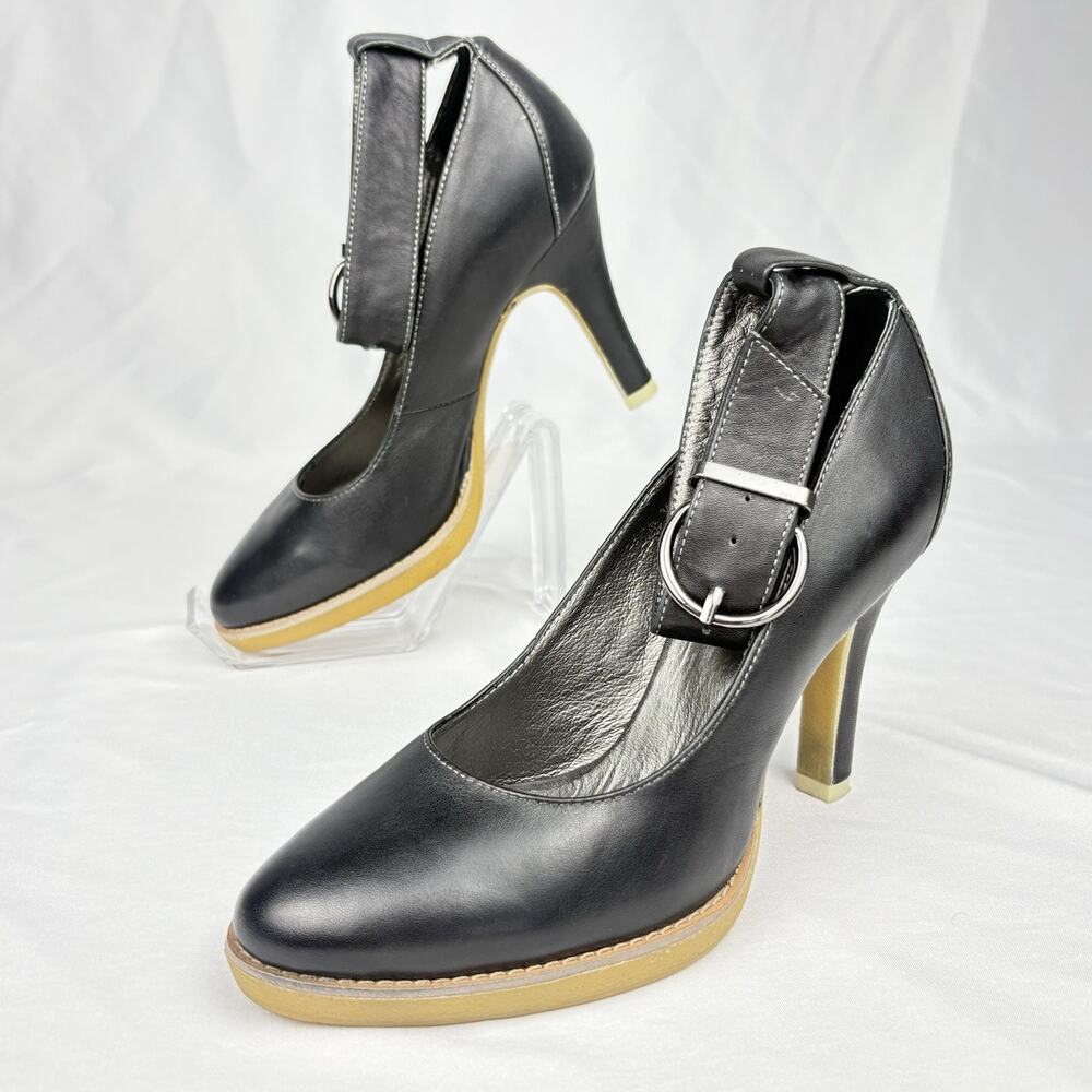 Welfare Black Leather Heels Pumps Ankle Strap Buckle Women’s Size EU 36 / US 5.5 - Picture 10 of 16